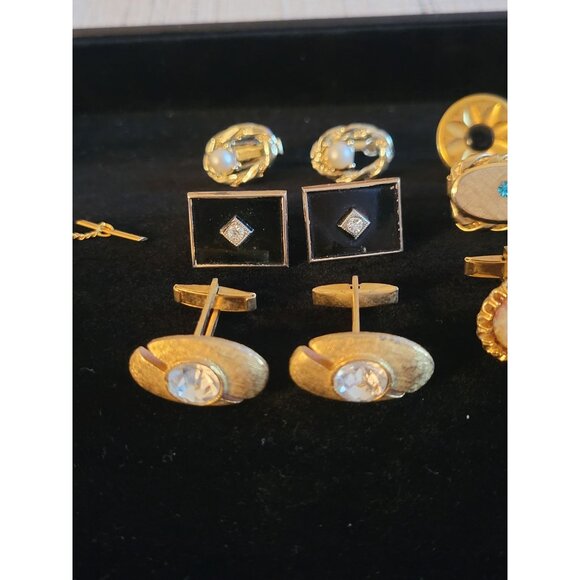 Vintage Cufflinks & Tie Clips Lot Various Designs Gold & Silver Tones For Men - Picture 5 of 9